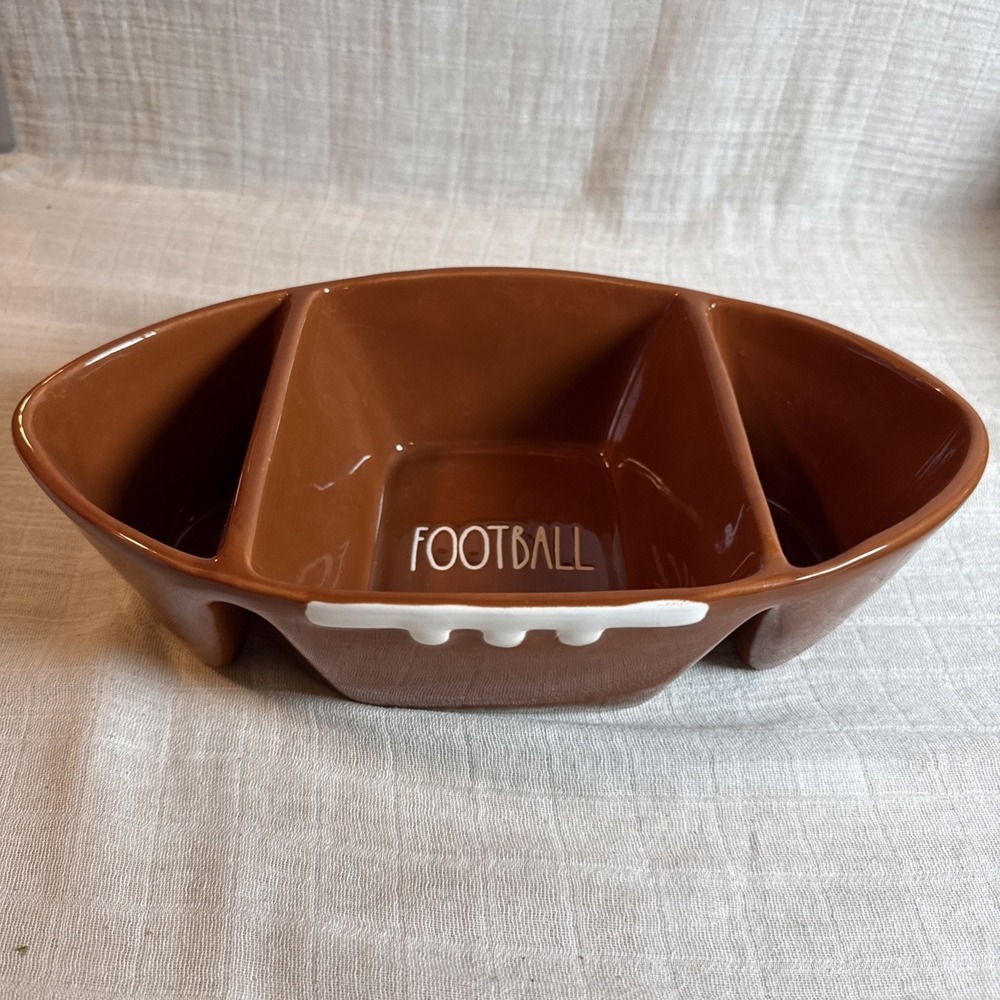 Rae Dunn Football 3 Section Serving Bowl Brown Ceramic 11 inch Dish New